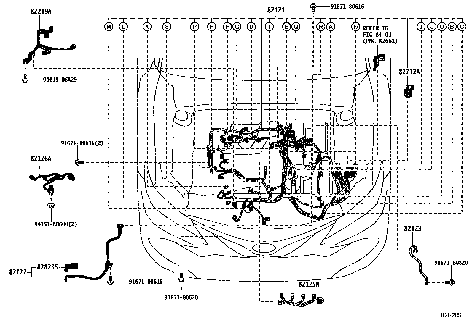 Toyota CAMRY 线束和卡夹 EPC diagram — 82E285