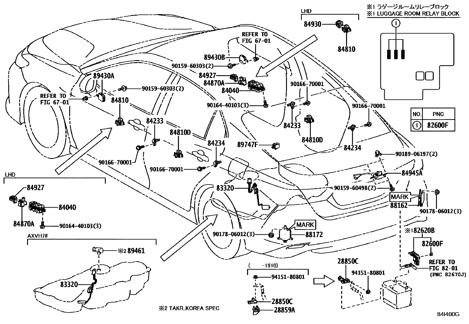 Toyota CAMRY 开关和继电器和ECU EPC diagram — 84I400G