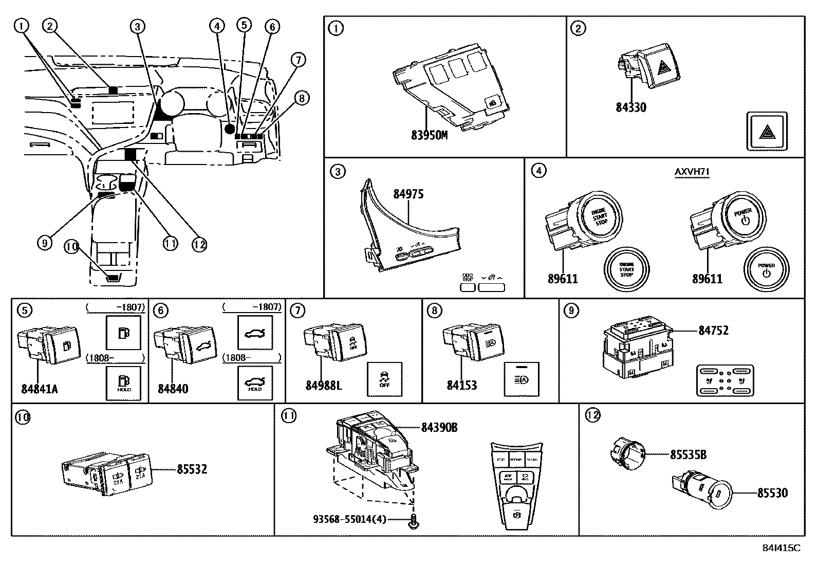Toyota CAMRY 开关和继电器和ECU EPC diagram — 84I415C
