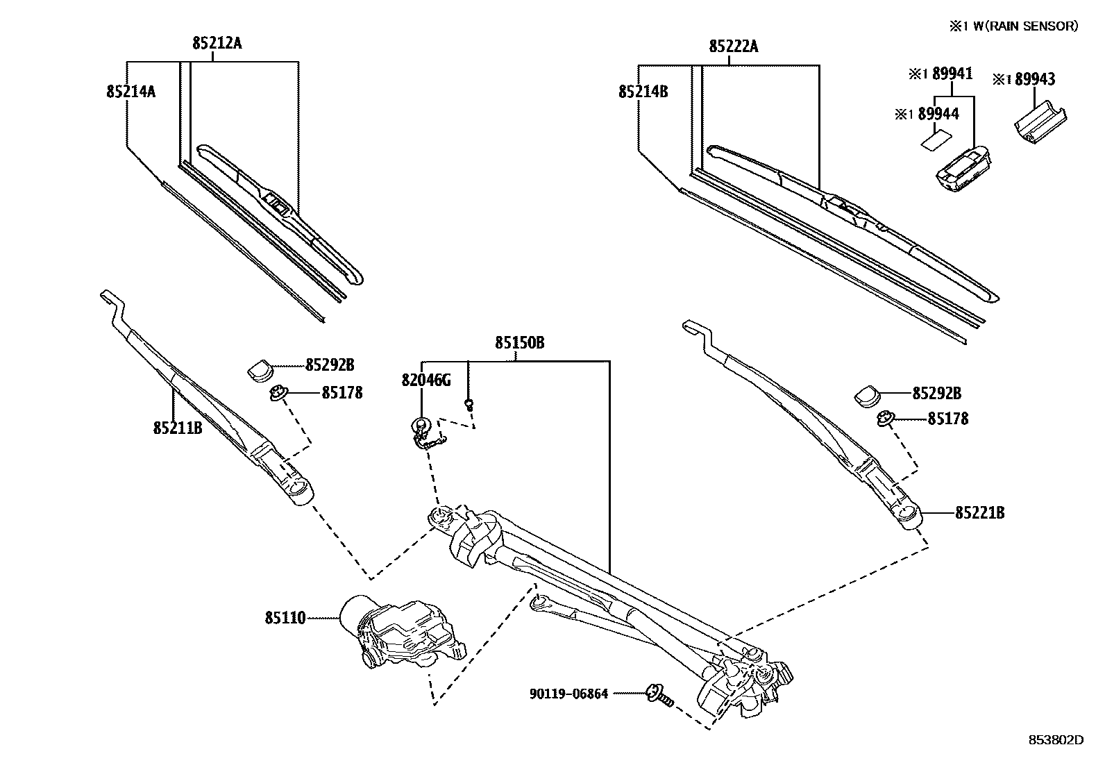 Toyota CAMRY 挡风玻璃刮水器 EPC diagram — 853802D