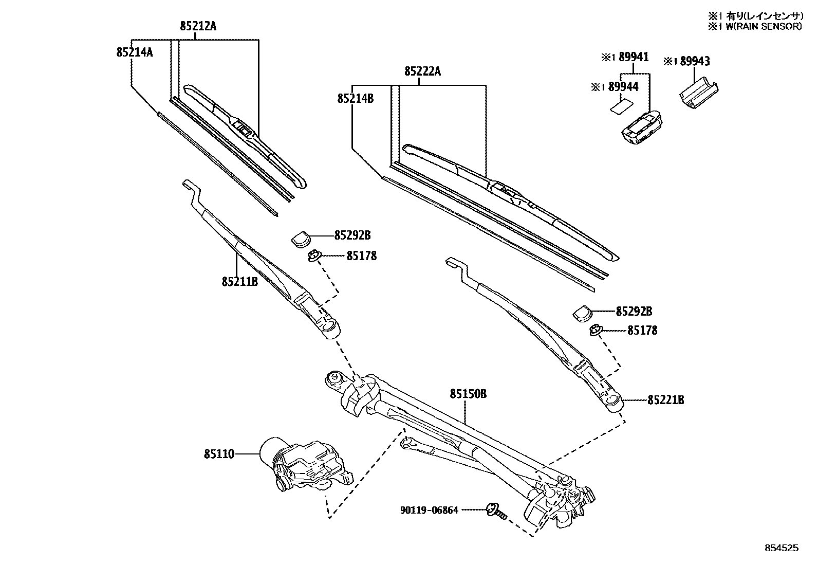 Toyota CAMRY 挡风玻璃刮水器 EPC diagram — 854525