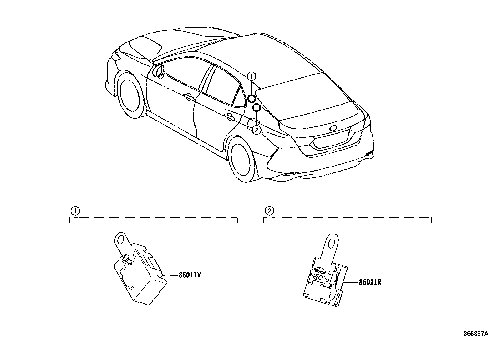 Toyota CAMRY 收音机、放大器和冷凝器 EPC diagram — 866837A