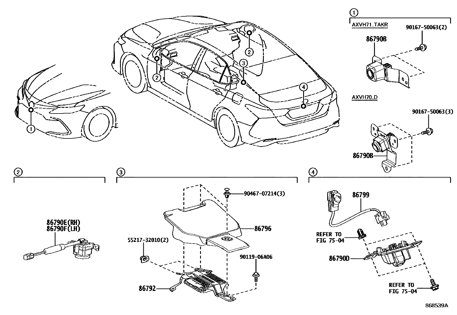 Toyota CAMRY 倒车影像和摄像头 EPC diagram — 868539A