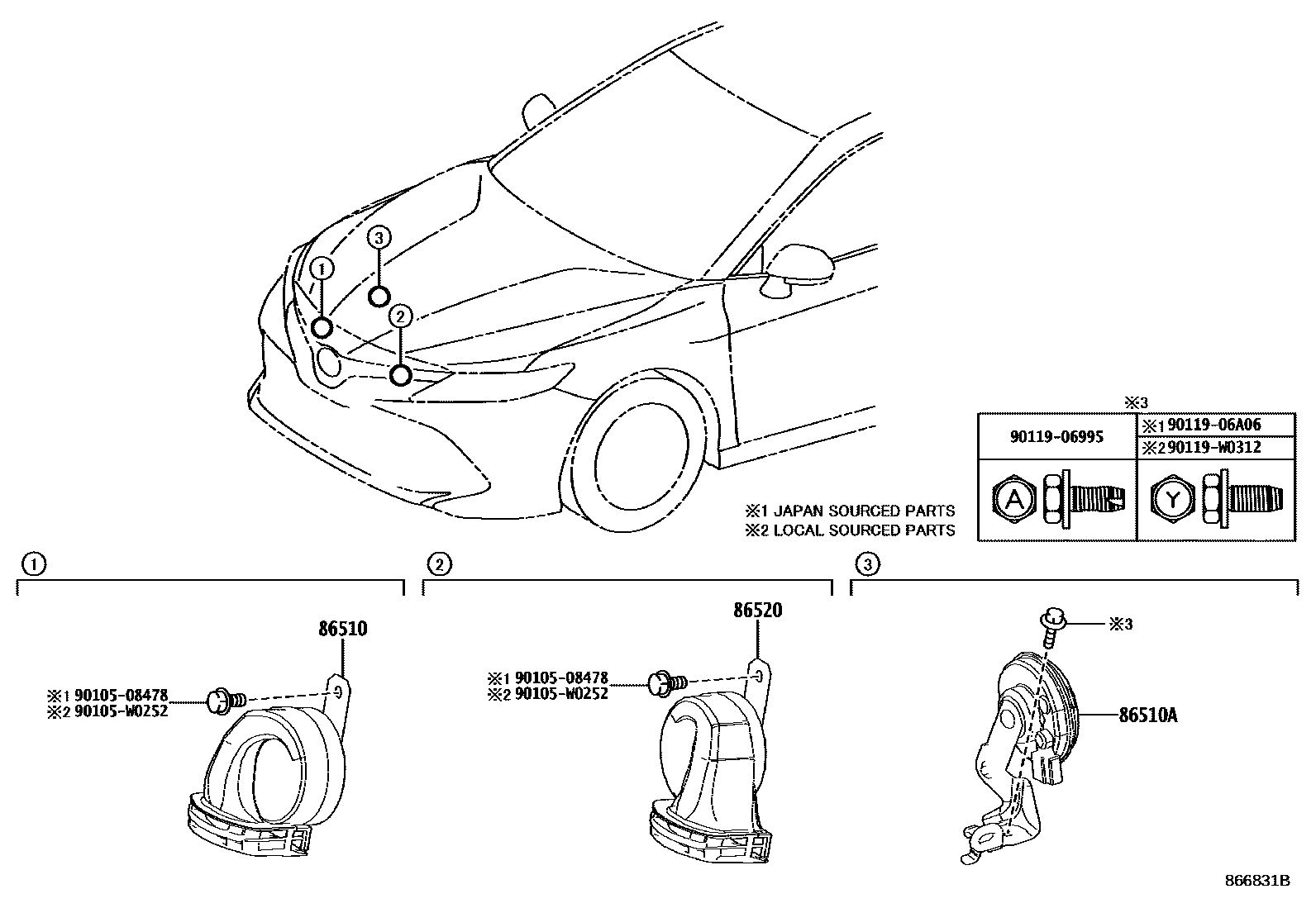Toyota CAMRY 喇叭 EPC diagram — 866831B