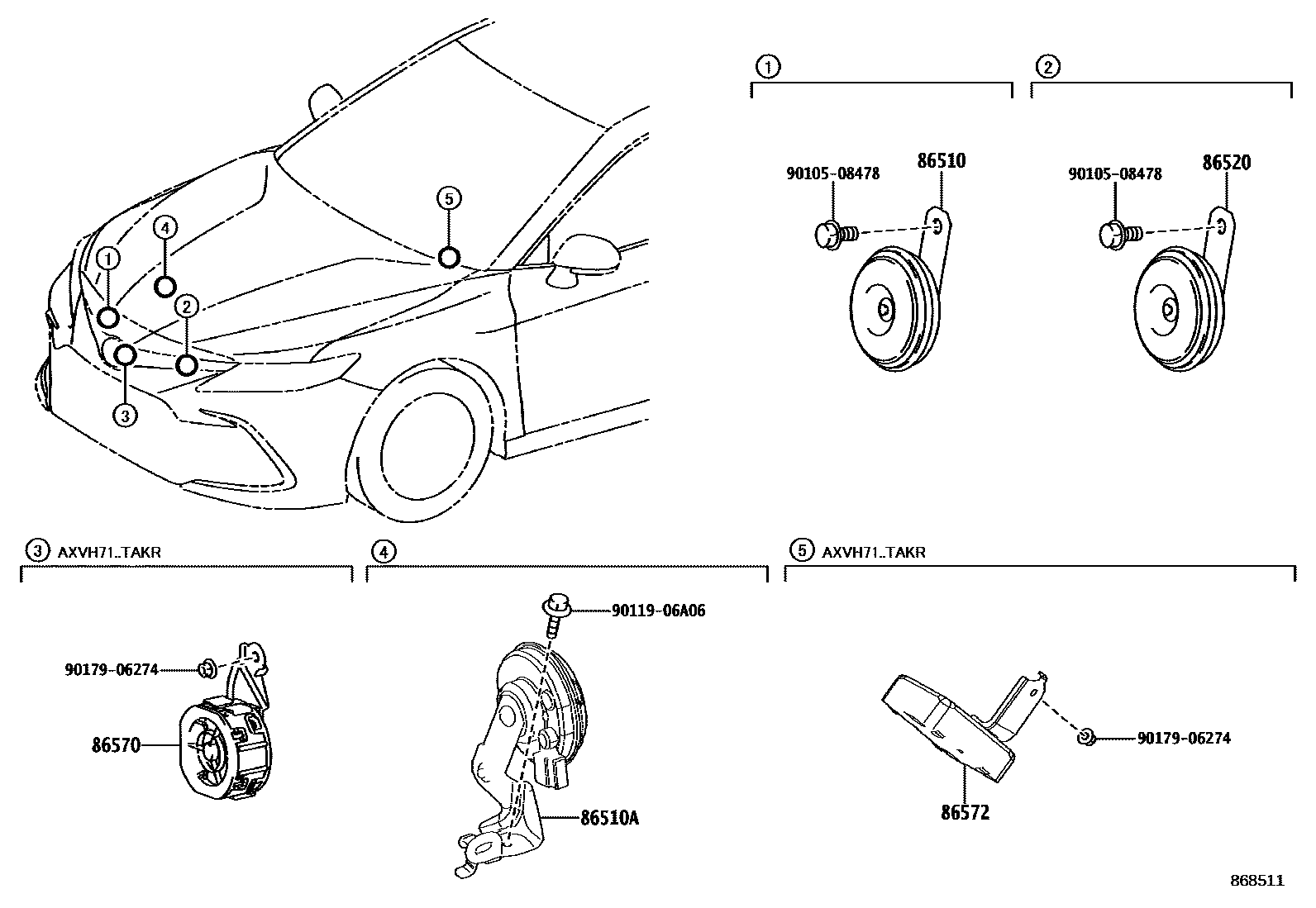 Toyota CAMRY 喇叭 EPC diagram — 868511