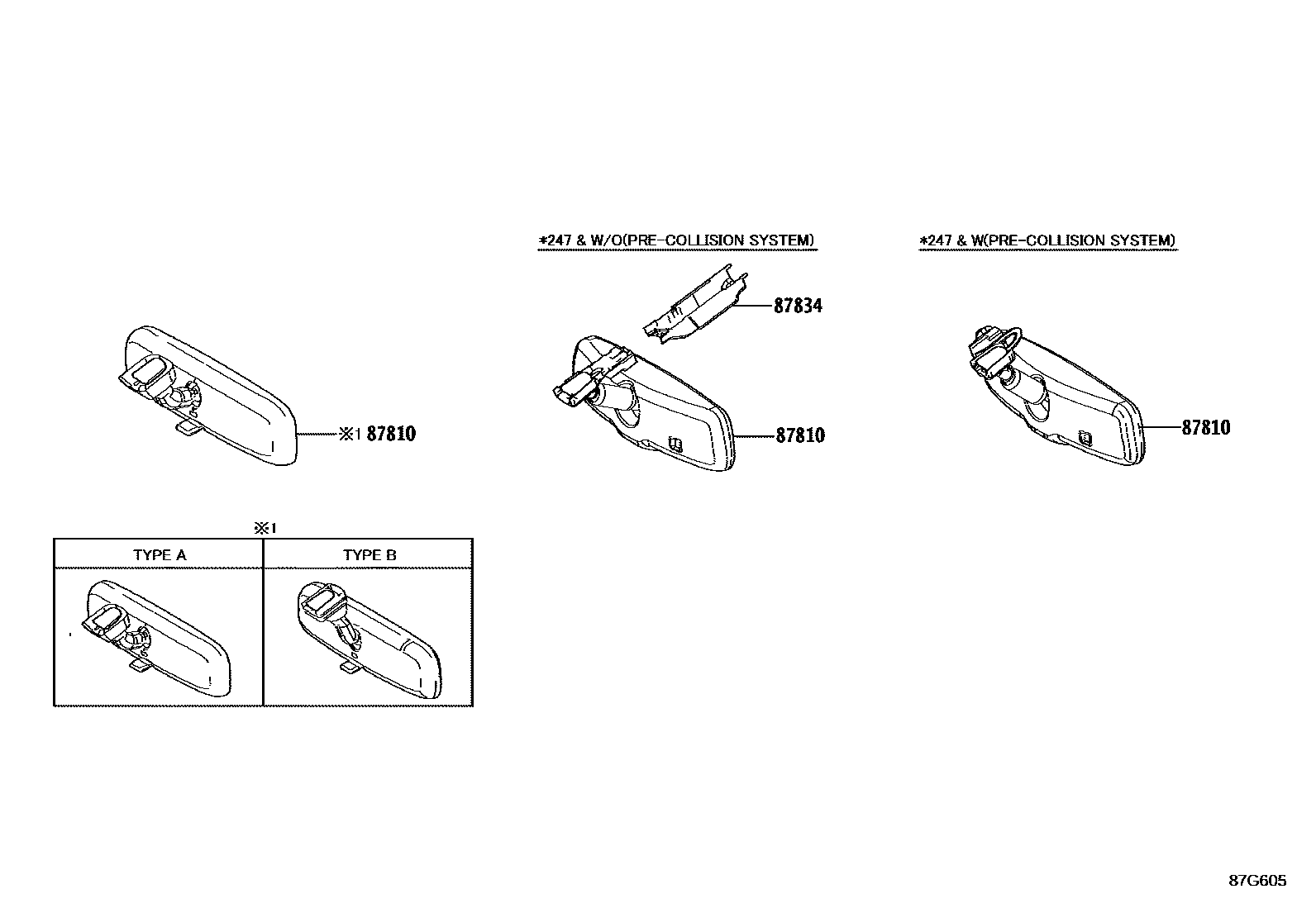 Toyota CAMRY 后视镜 EPC diagram — 87G605