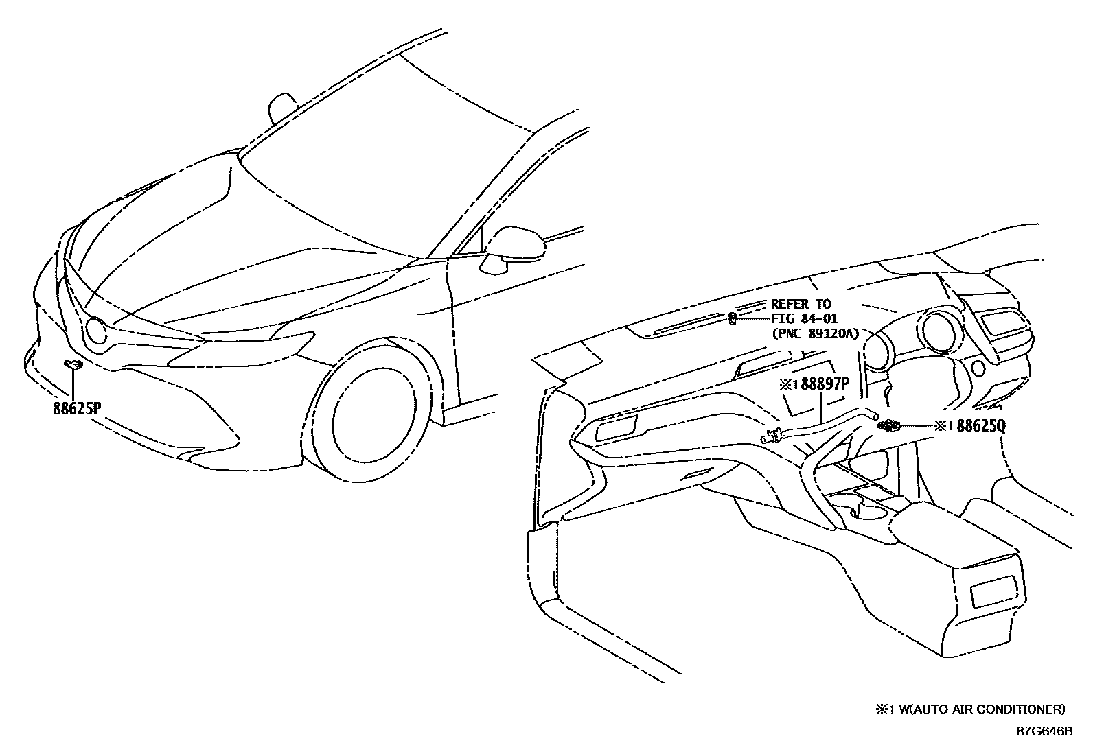 Toyota CAMRY 暖风和空调系统 - 控制器和风管 EPC diagram — 87G646B