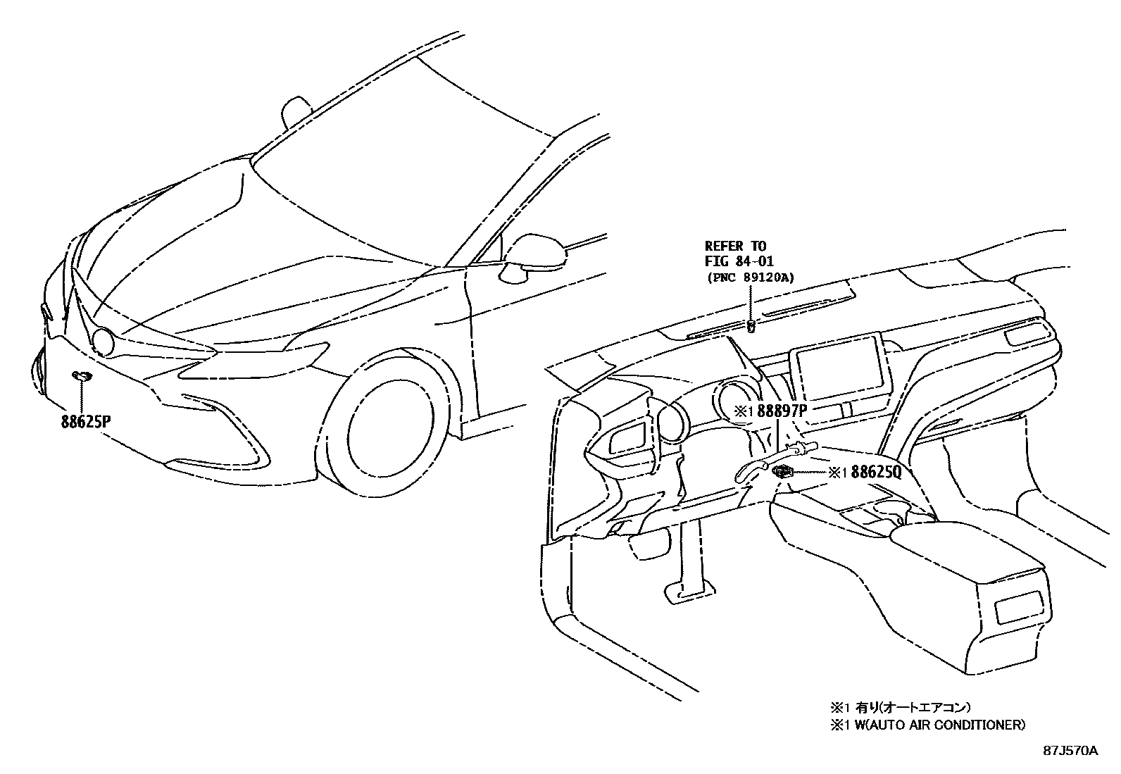 Toyota CAMRY 暖风和空调系统 - 控制器和风管 EPC diagram — 87J570A