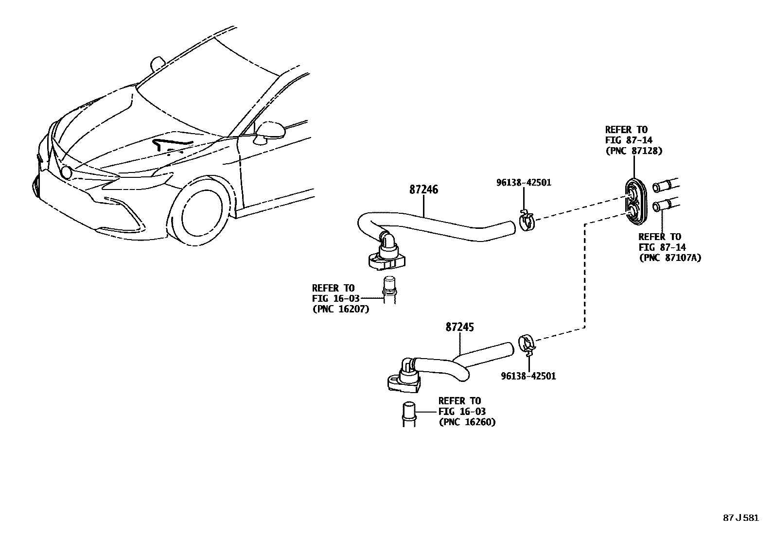 Toyota CAMRY 暖风和空调系统 - 水管 EPC diagram — 87J581