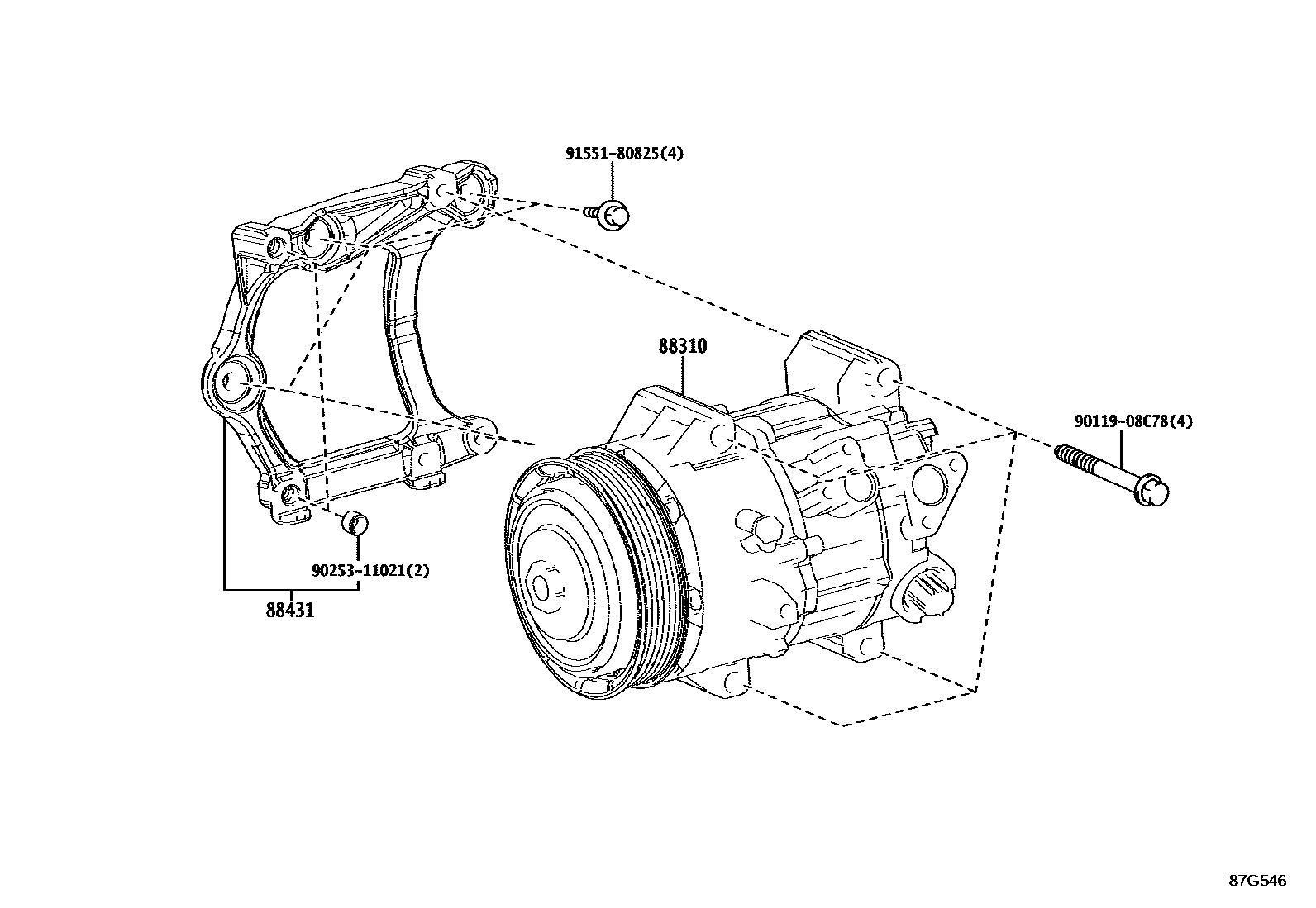 Toyota CAMRY Heating & Air Conditioning - Compressor EPC diagram — 87G546