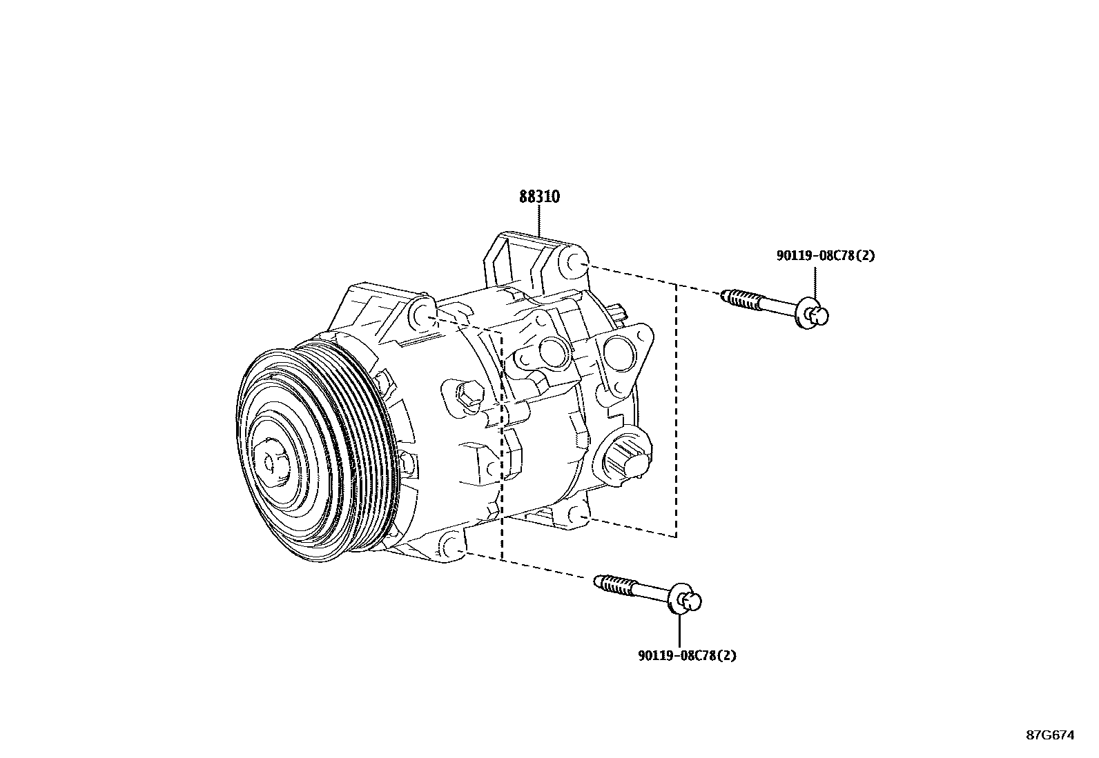 Toyota CAMRY Heating & Air Conditioning - Compressor EPC diagram — 87G674