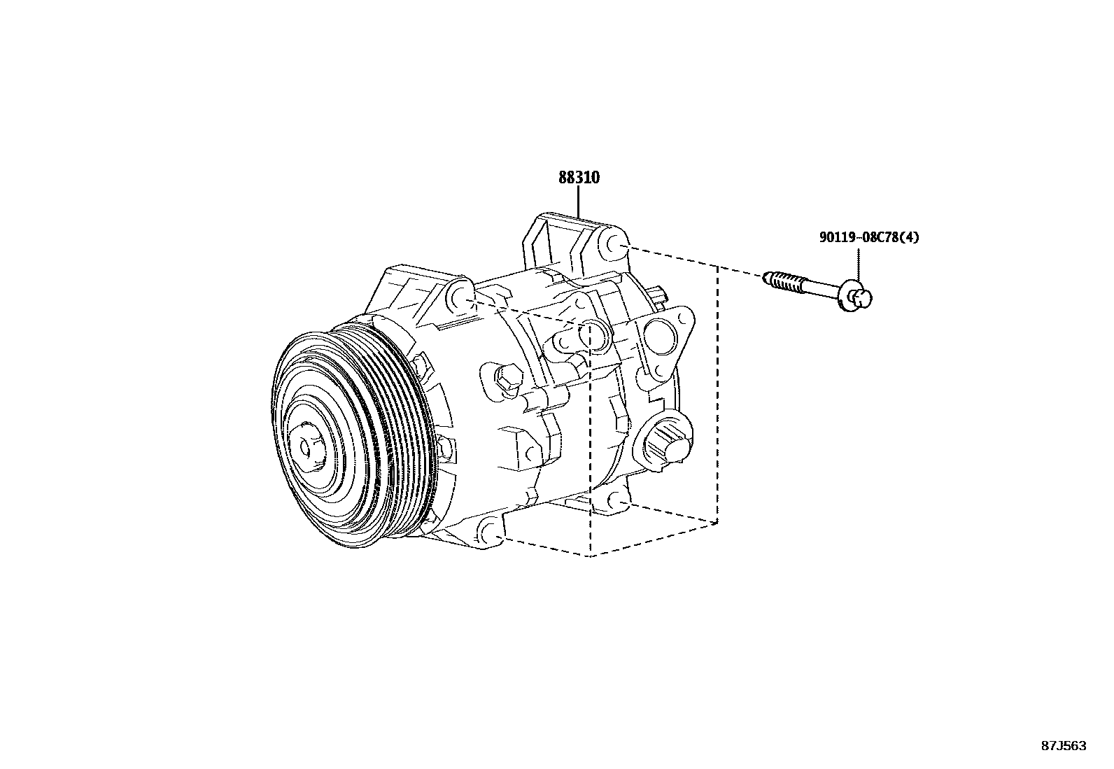 Toyota CAMRY Heating & Air Conditioning - Compressor EPC diagram — 87J563