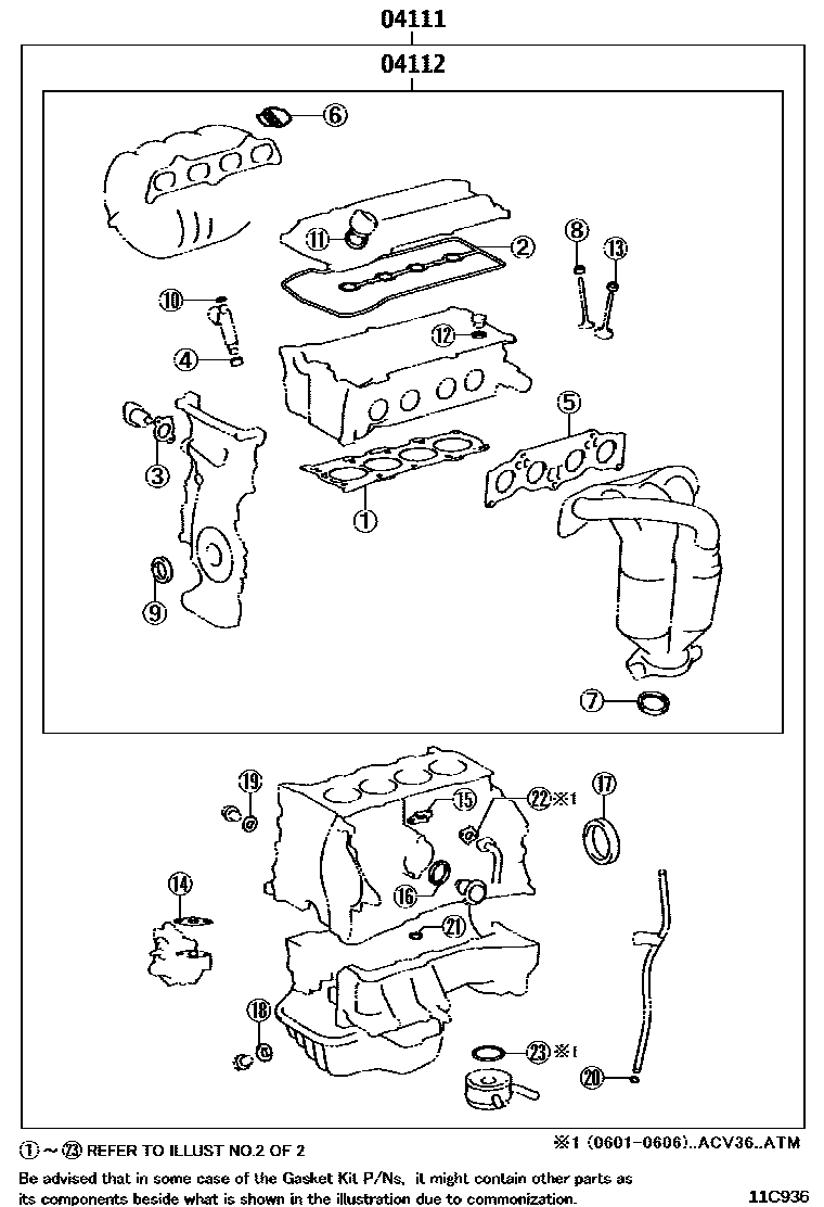 Toyota CAMRY Engine Overhaul Gasket Kit EPC diagram — 11C936