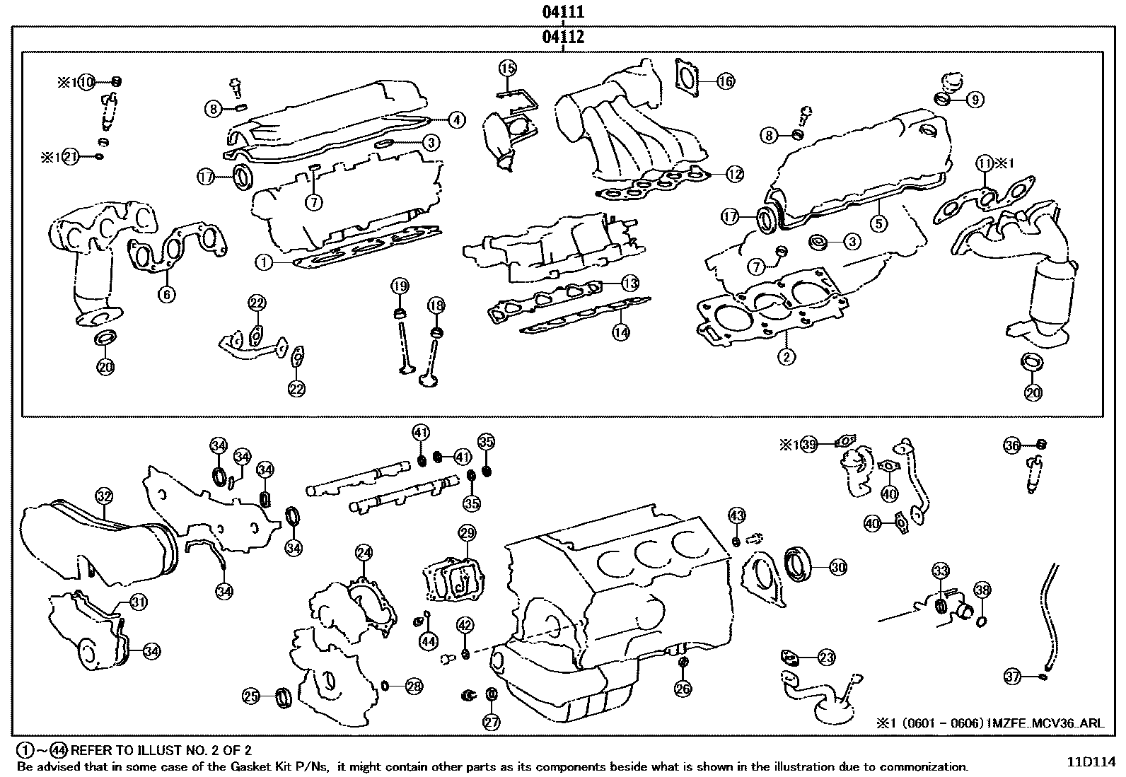Toyota CAMRY Engine Overhaul Gasket Kit EPC diagram — 11D114