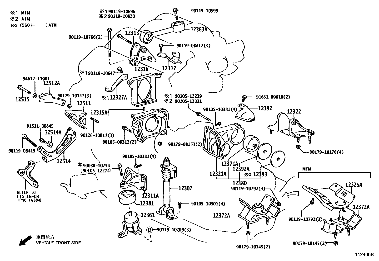 Toyota CAMRY Engine Mounting EPC diagram — 112406B