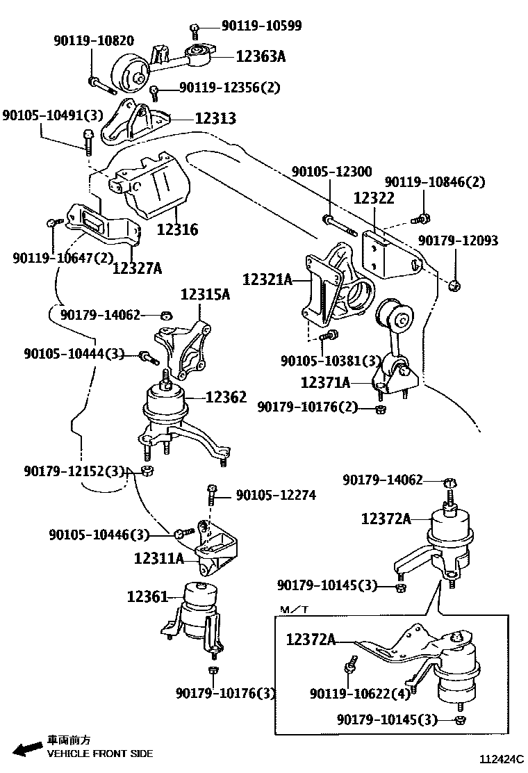 Toyota CAMRY Engine Mounting EPC diagram — 112424C