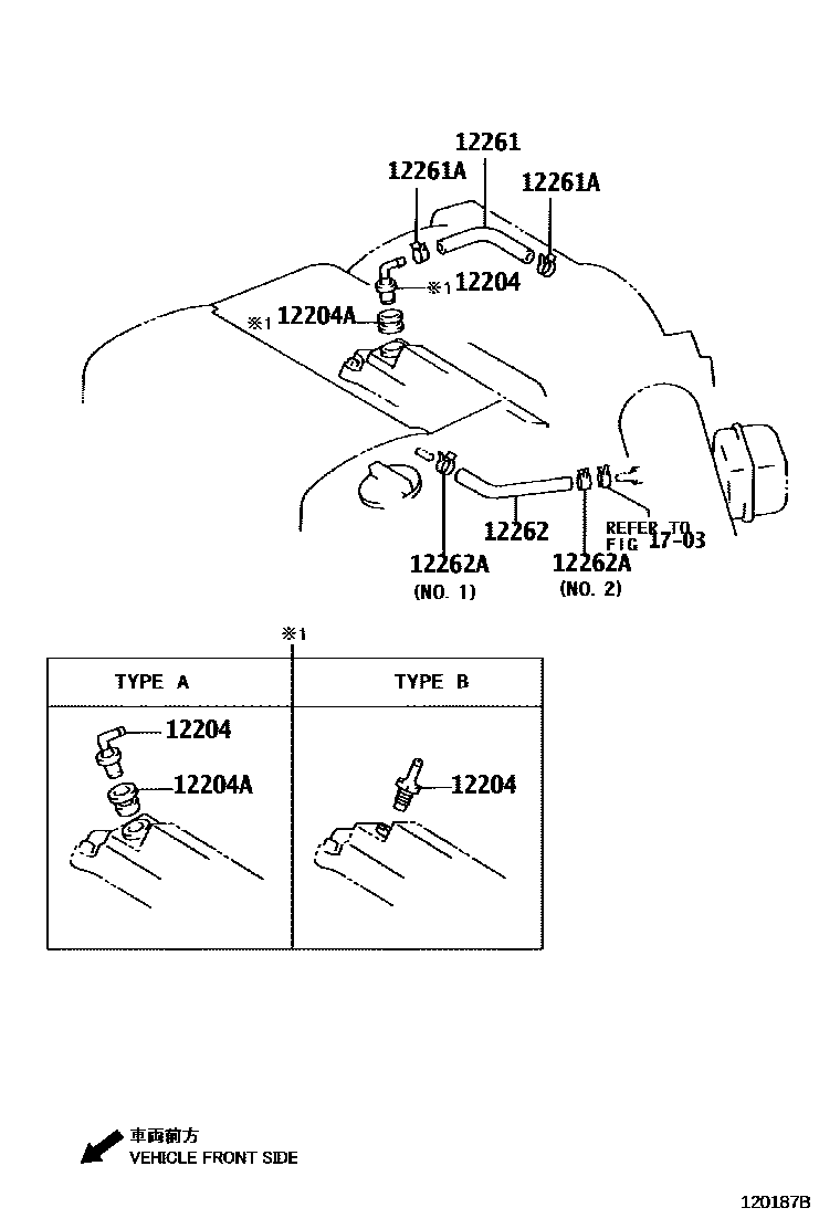 Toyota CAMRY Ventilation Hose EPC diagram — 120187B