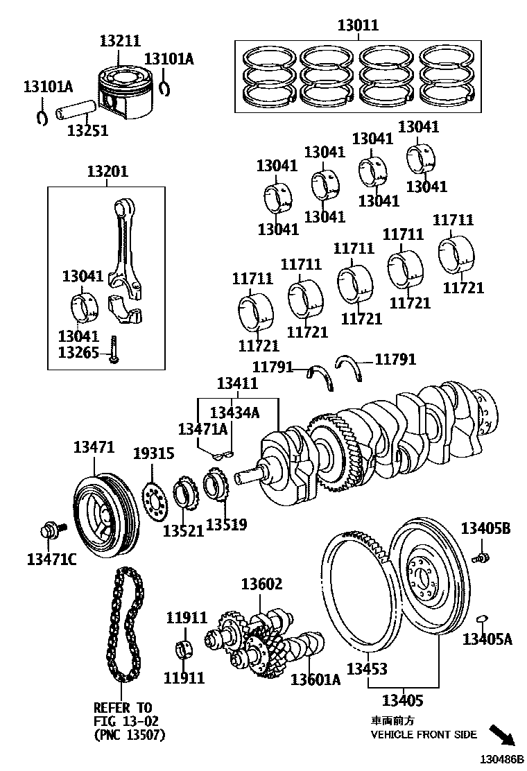 Toyota CAMRY Crankshaft & Piston EPC diagram — 130486B