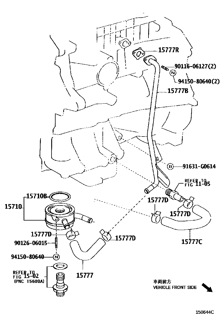 Toyota CAMRY Engine Oil Cooler EPC diagram — 150644C