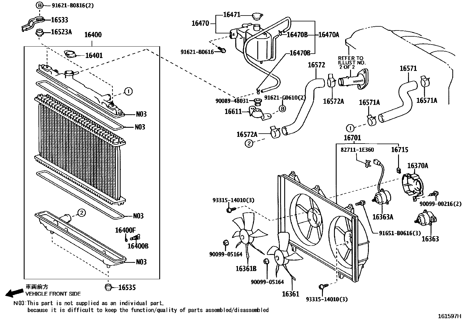 Toyota CAMRY RADIATOR & WATER OUTLET EPC diagram — 161597H