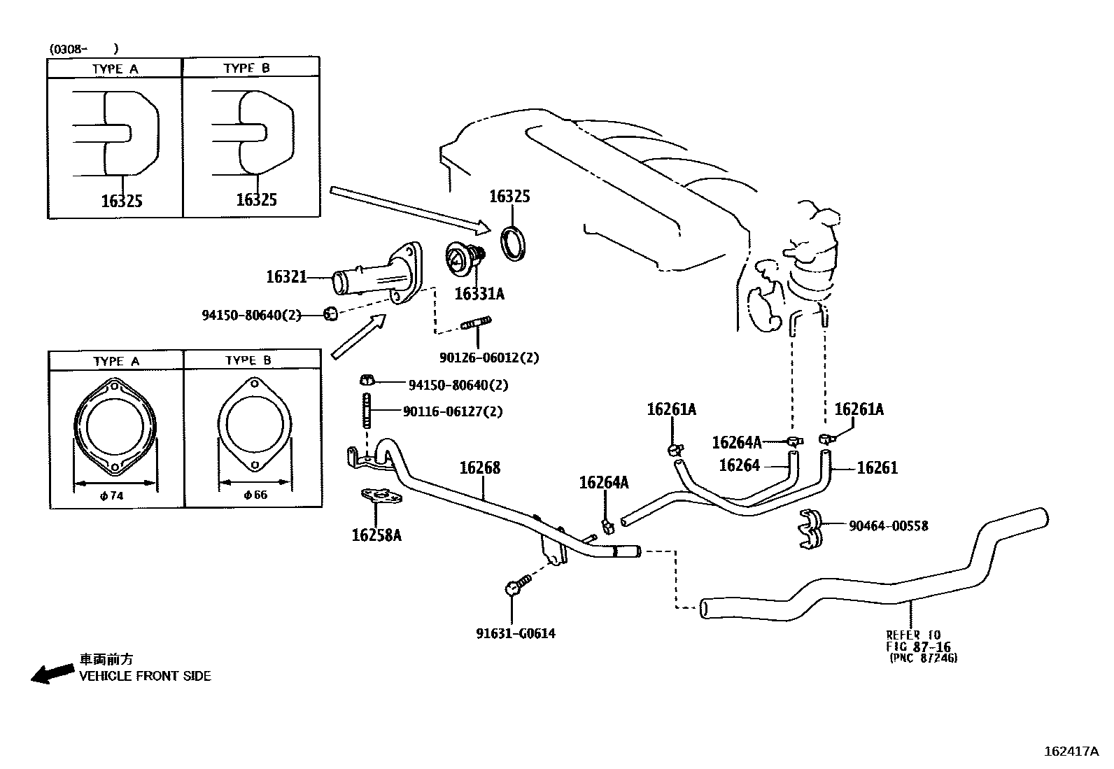 Toyota CAMRY RADIATOR & WATER OUTLET EPC diagram — 162417A