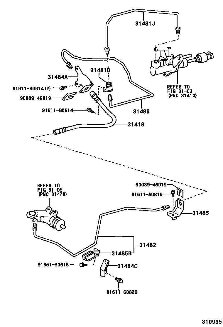 Toyota CAMRY 离合器踏板和挠性软管 EPC diagram — 310995