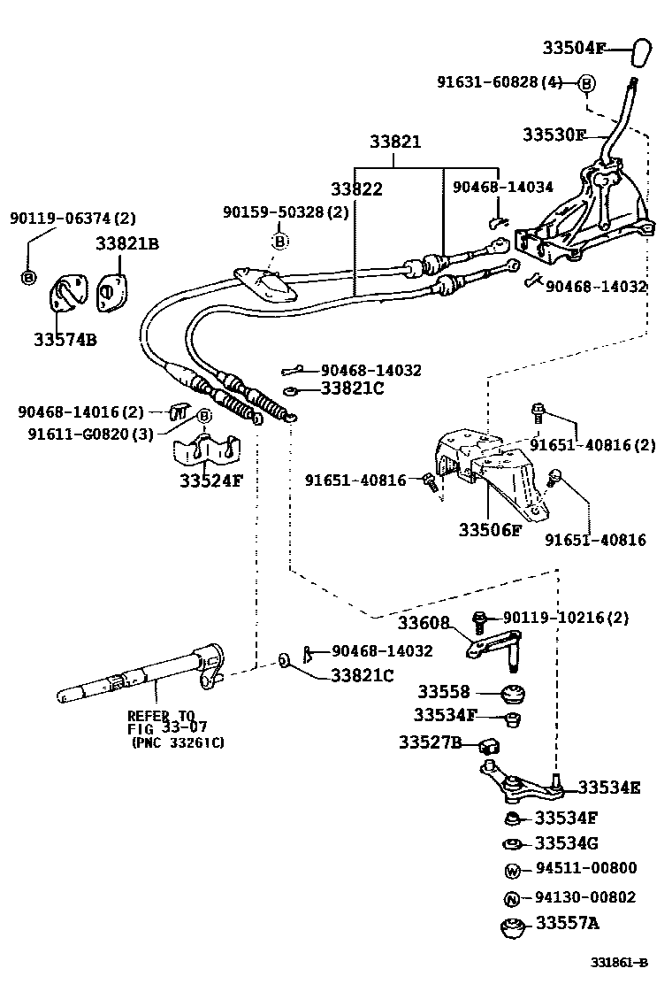 Toyota CAMRY Shift Lever & Retainer EPC diagram — 331861B