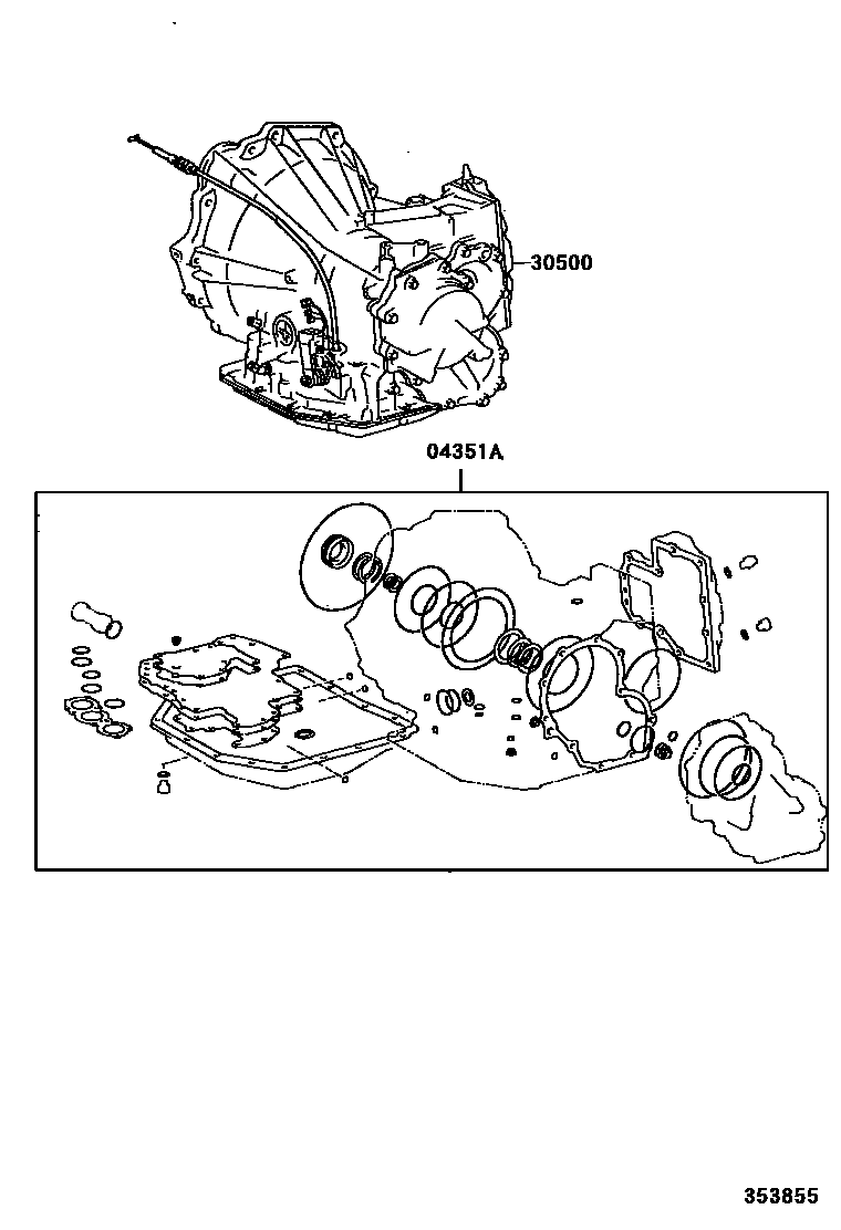 Toyota CAMRY 传动桥或变速器总成和衬垫组件(ATM) EPC diagram — 353855