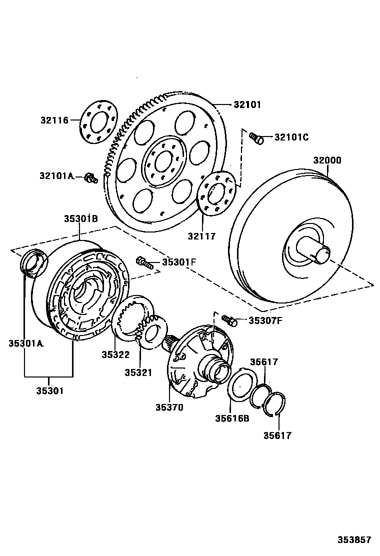 Toyota CAMRY 变矩器、前油泵和链条(ATM) EPC diagram — 353857