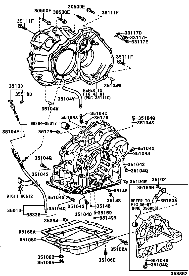 Toyota CAMRY 变速器壳和油底壳(ATM) EPC diagram — 353852