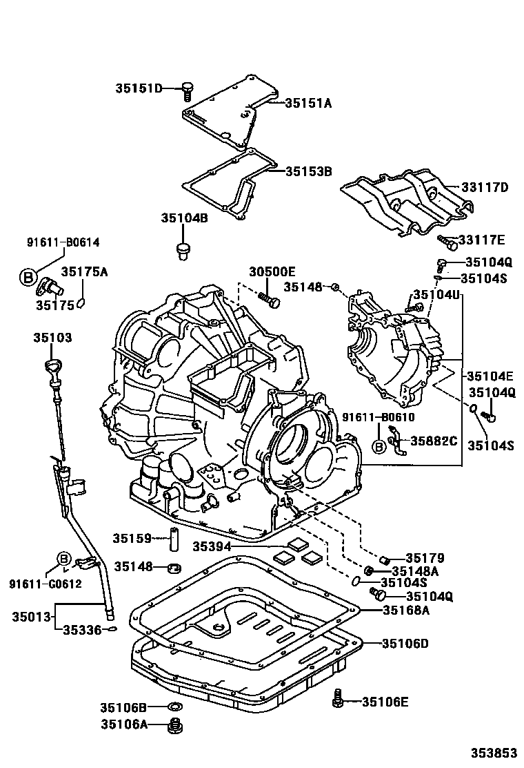 Toyota CAMRY 变速器壳和油底壳(ATM) EPC diagram — 353853