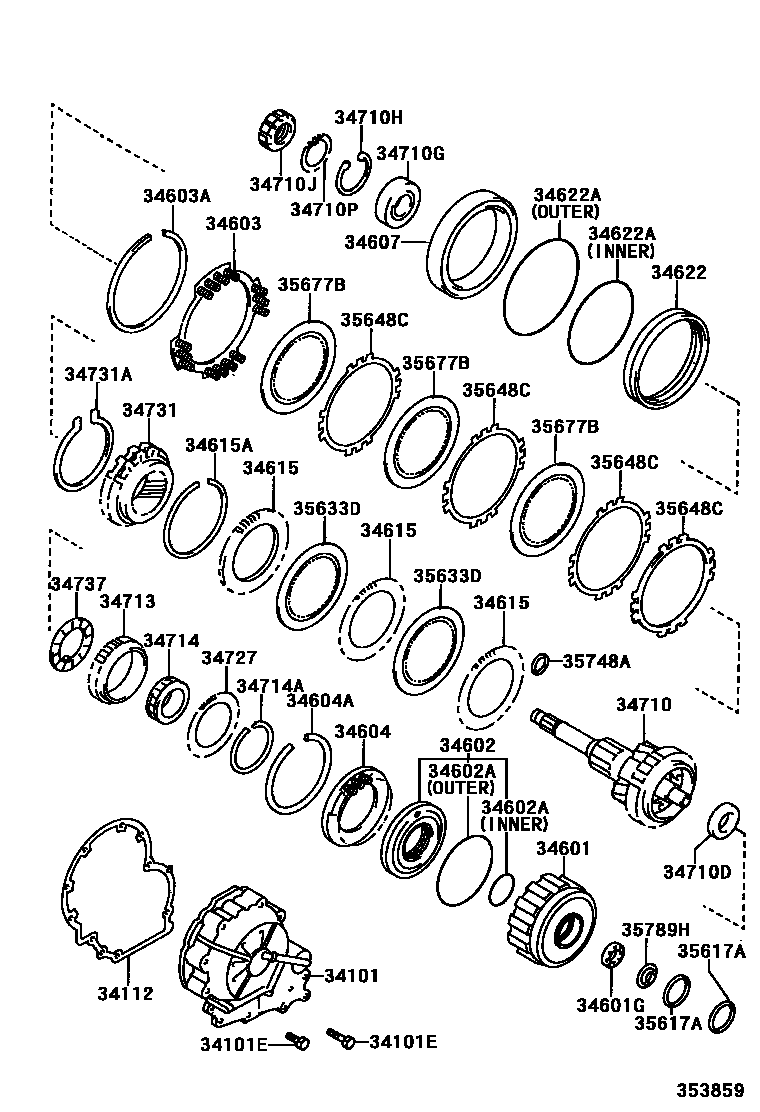 Toyota CAMRY 超速档齿轮(ATM) EPC diagram — 353859