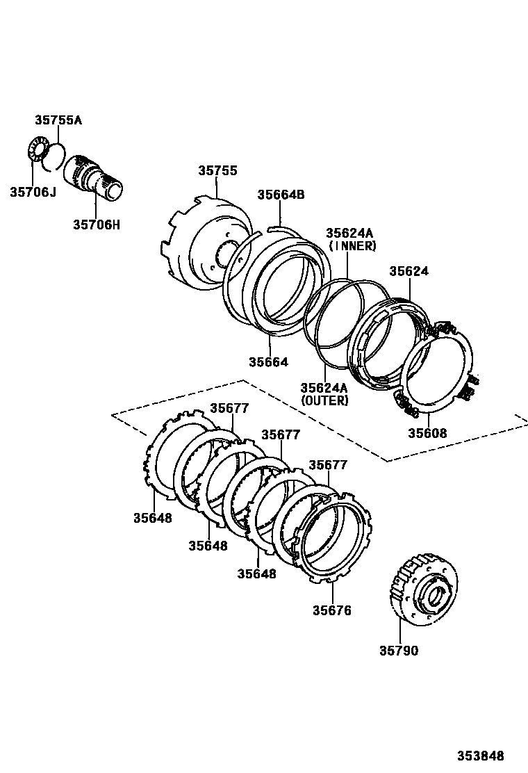 Toyota CAMRY 中央支架和行星太阳齿轮(ATM) EPC diagram — 353848