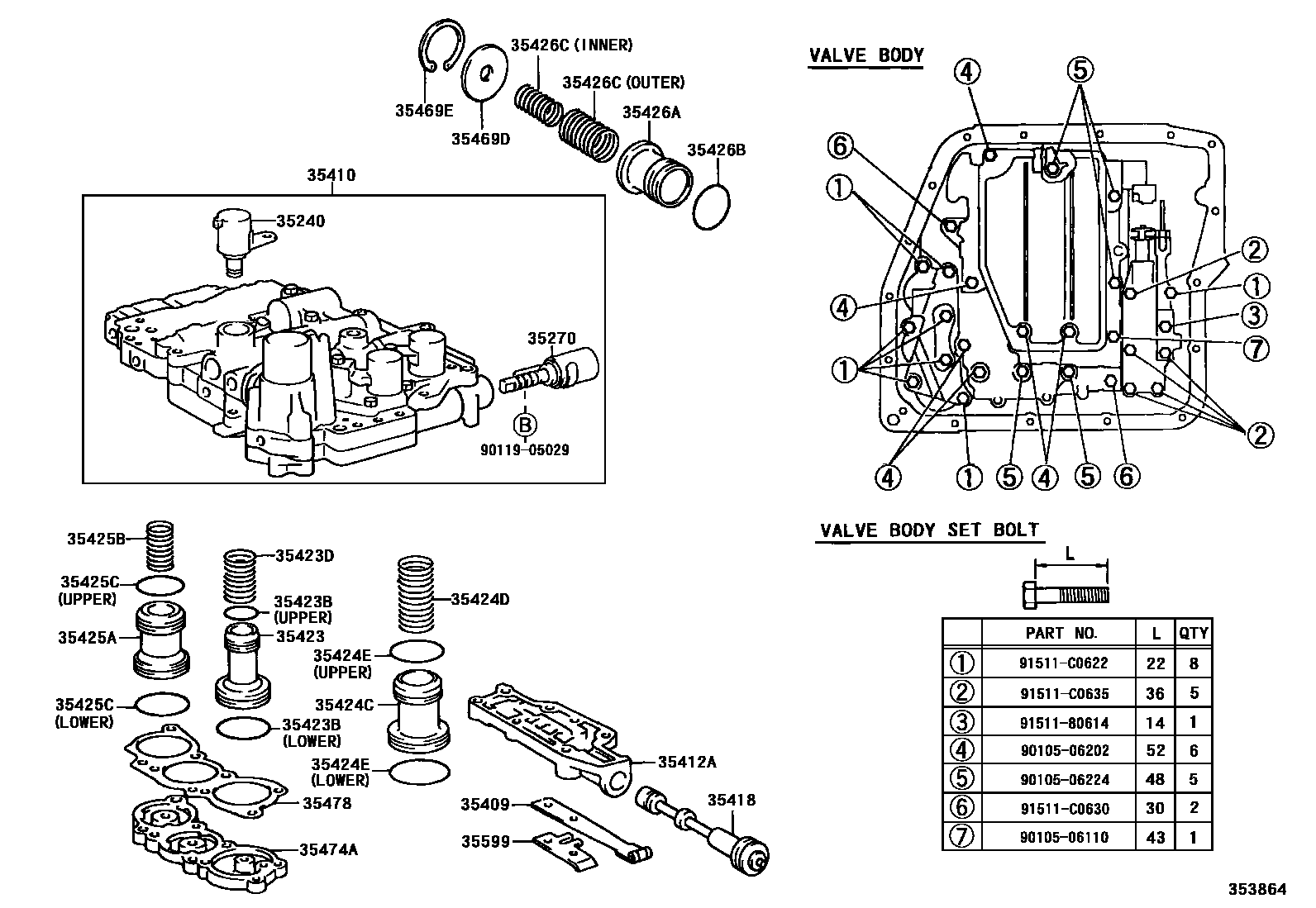 Toyota CAMRY 阀体和滤油网(ATM) EPC diagram — 353864