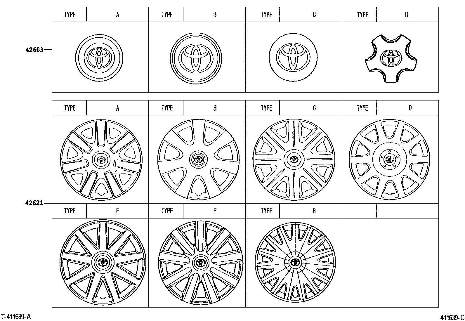 Toyota CAMRY 车轮和车轮盖 EPC diagram — 411639C