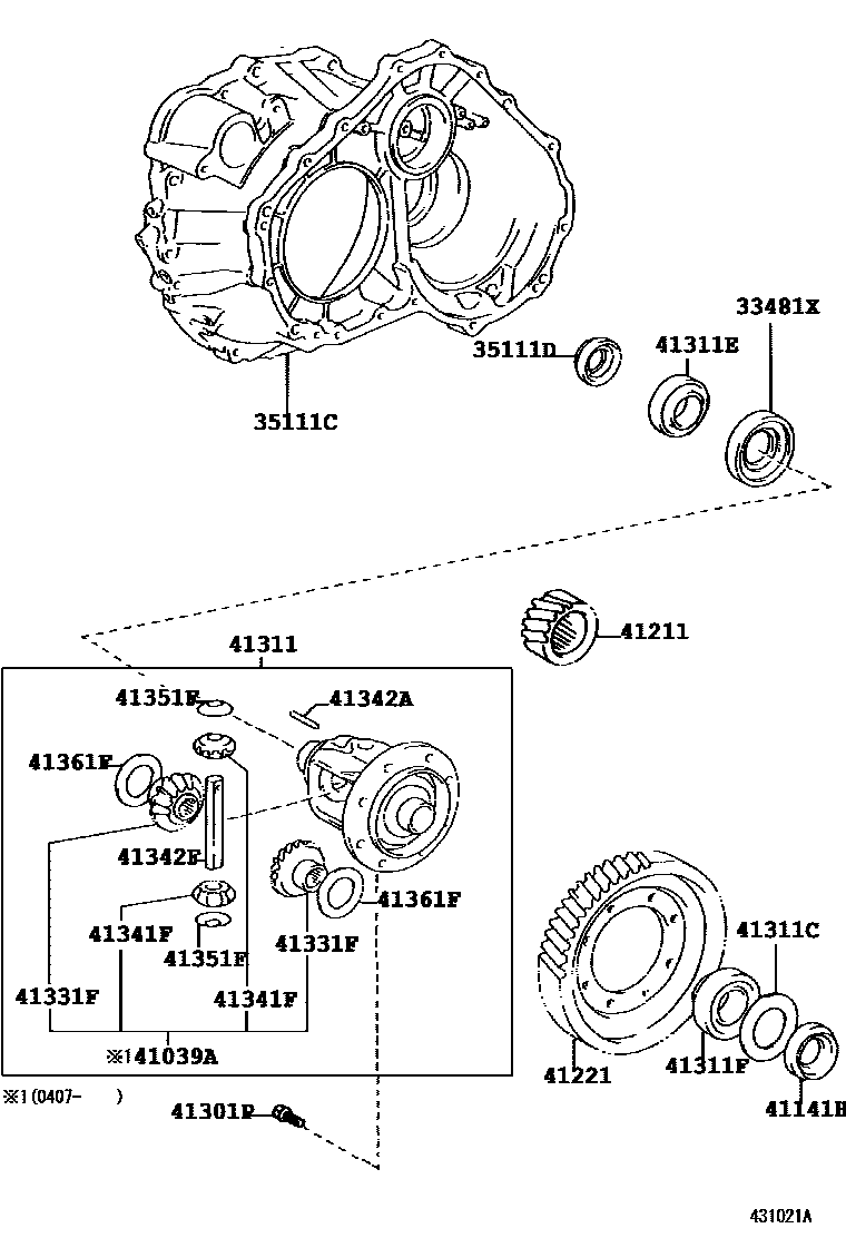 Toyota CAMRY 前桥壳和差速器 EPC diagram — 431021A