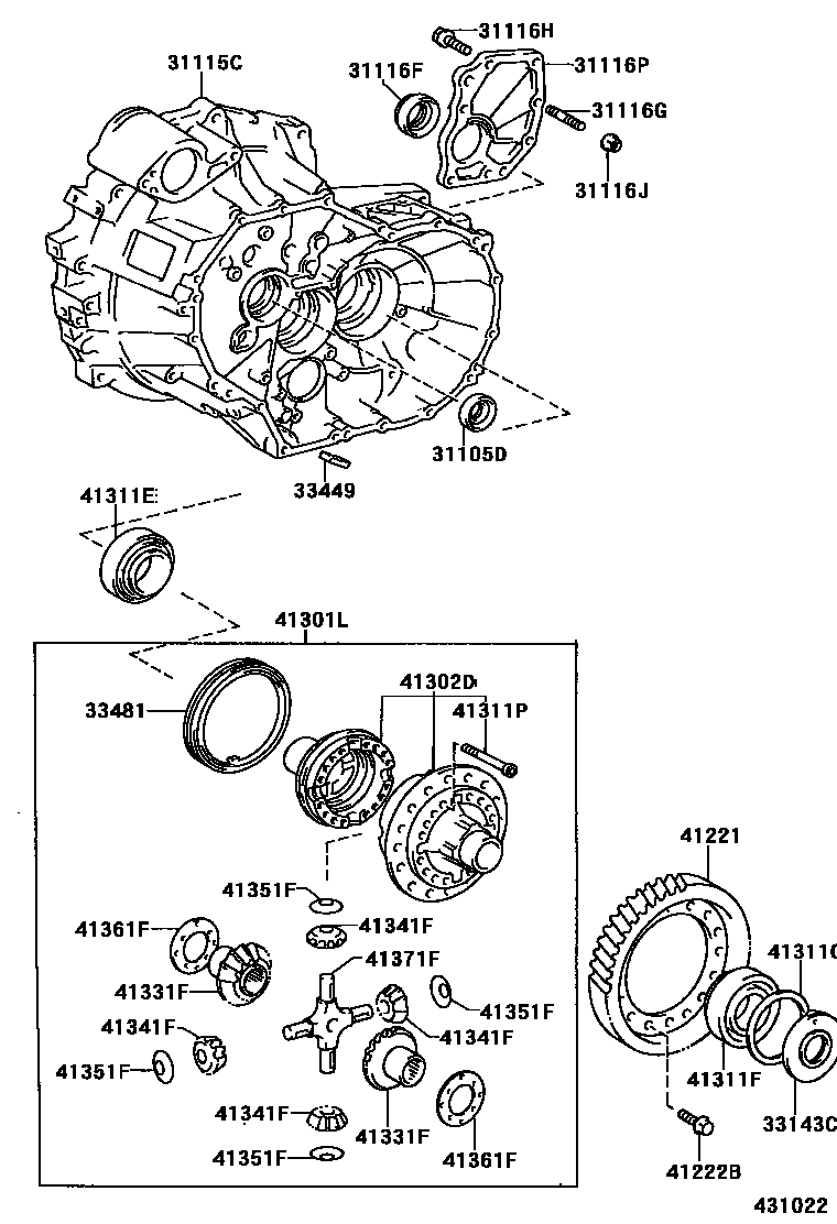 Toyota CAMRY 前桥壳和差速器 EPC diagram — 431022