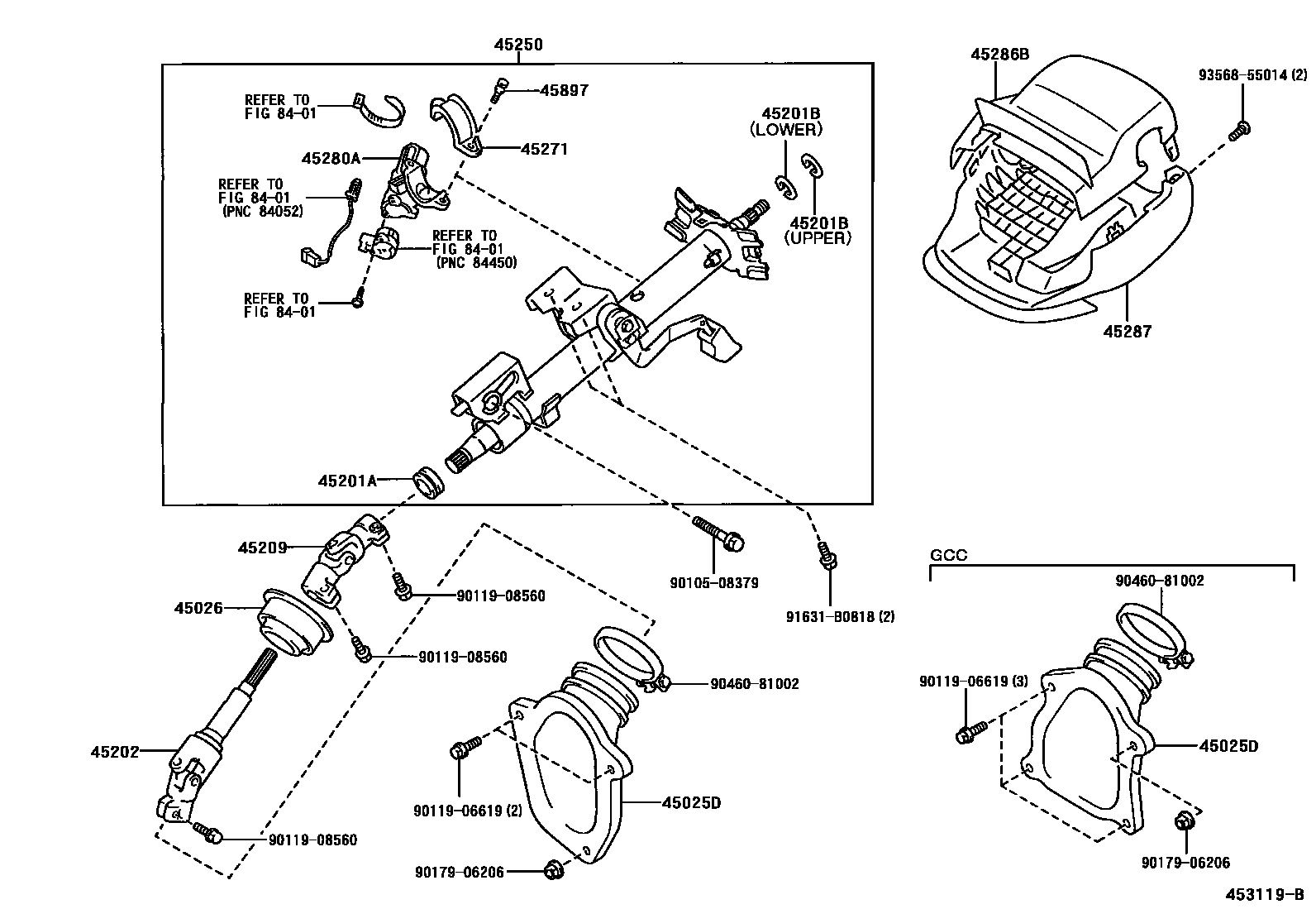 Toyota CAMRY Steering Column & Shaft EPC diagram — 453119B