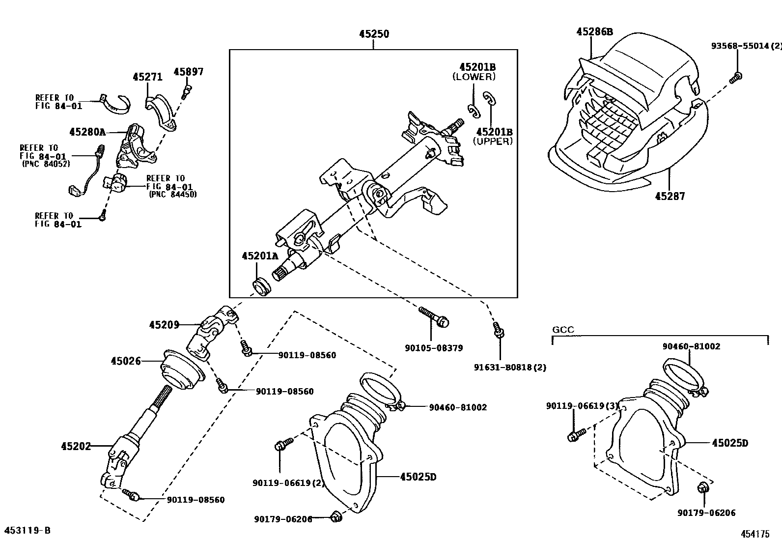 Toyota CAMRY Steering Column & Shaft EPC diagram — 454175