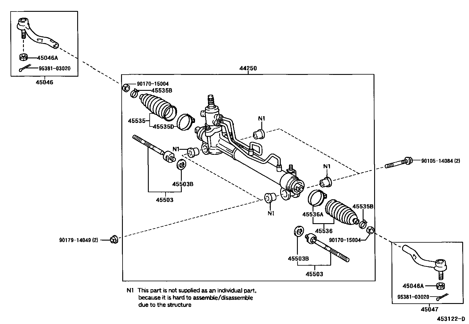 Toyota CAMRY 前转向齿轮和连杆 EPC diagram — 453122D