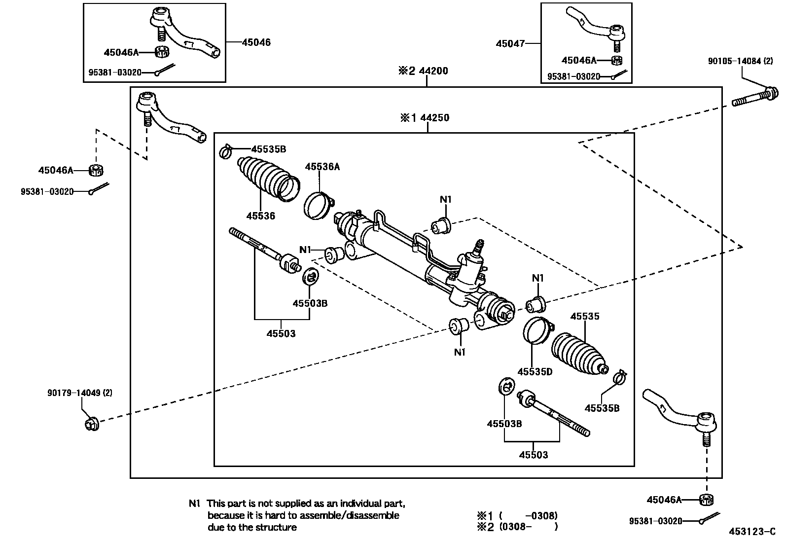 Toyota CAMRY 前转向齿轮和连杆 EPC diagram — 453123C