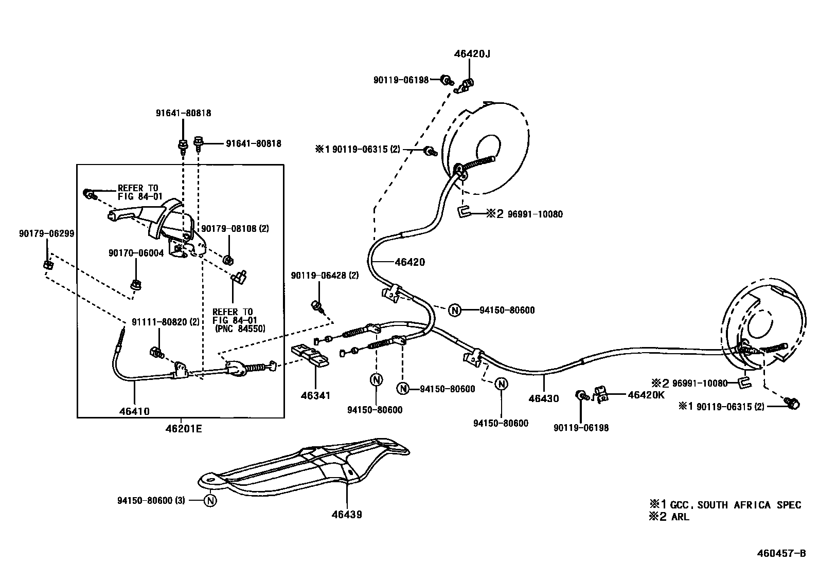 Toyota CAMRY Parking Brake & Cable EPC diagram — 460457B