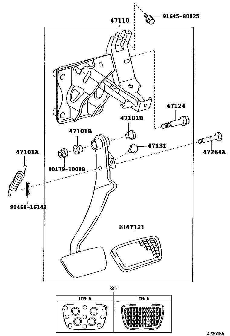 Toyota CAMRY Brake Pedal & Bracket EPC diagram — 473018A