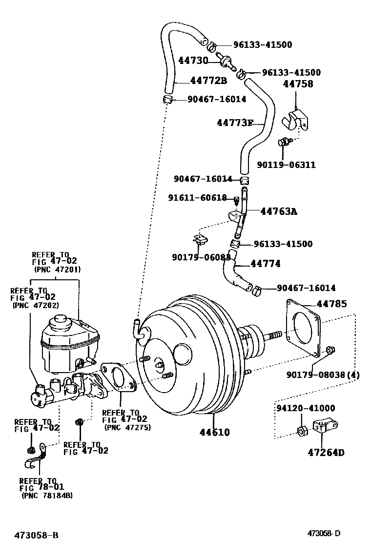 Toyota CAMRY 制动助力器和真空管 EPC diagram — 473058D