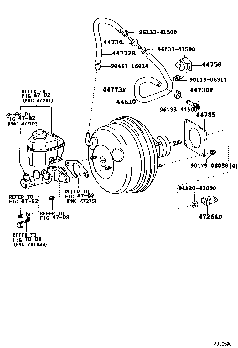 Toyota CAMRY 制动助力器和真空管 EPC diagram — 473059C