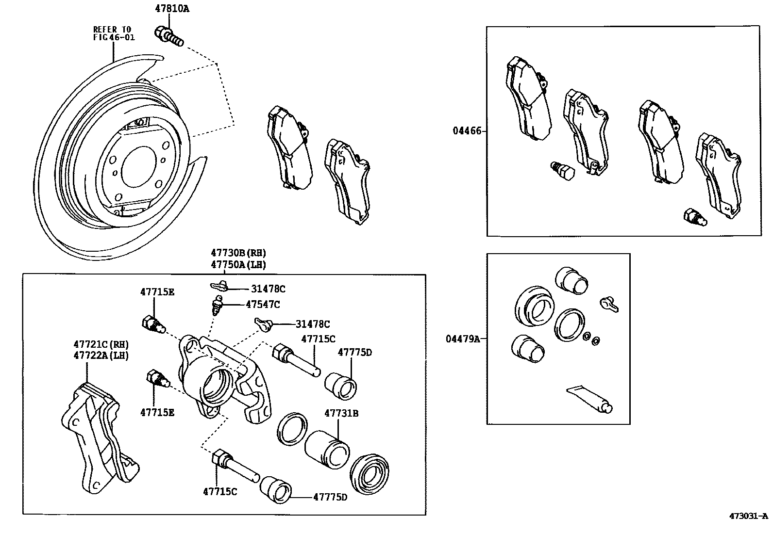 Toyota CAMRY 后盘式制动器卡钳和防尘罩 EPC diagram — 473031A