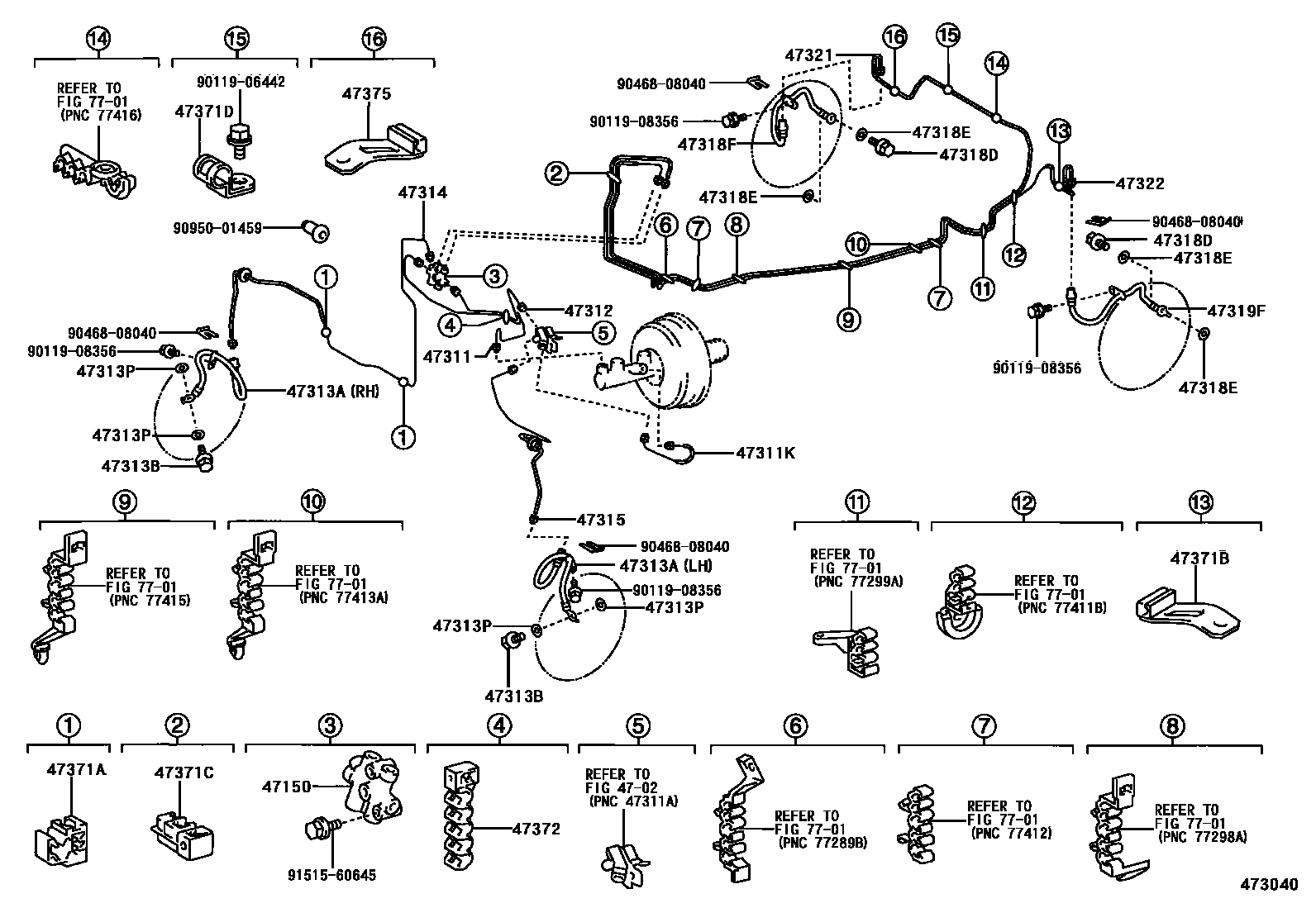 Toyota CAMRY 制动配管和卡箍 EPC diagram — 473040