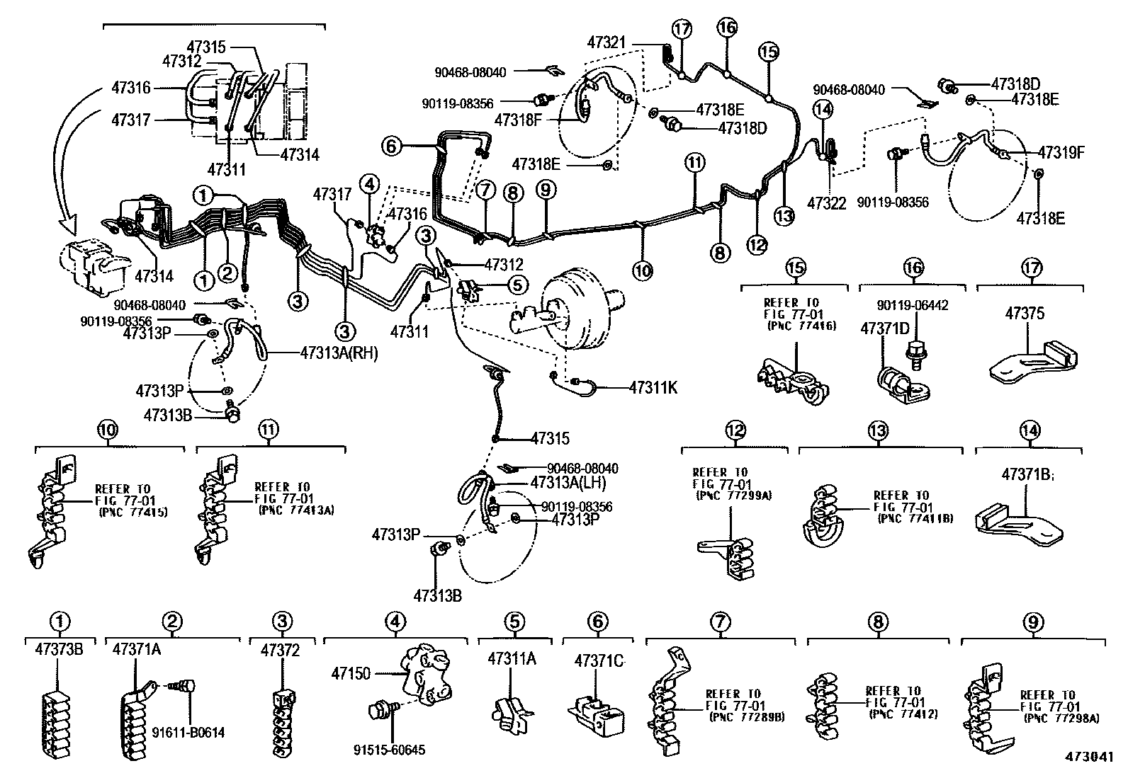 Toyota CAMRY 制动配管和卡箍 EPC diagram — 473041
