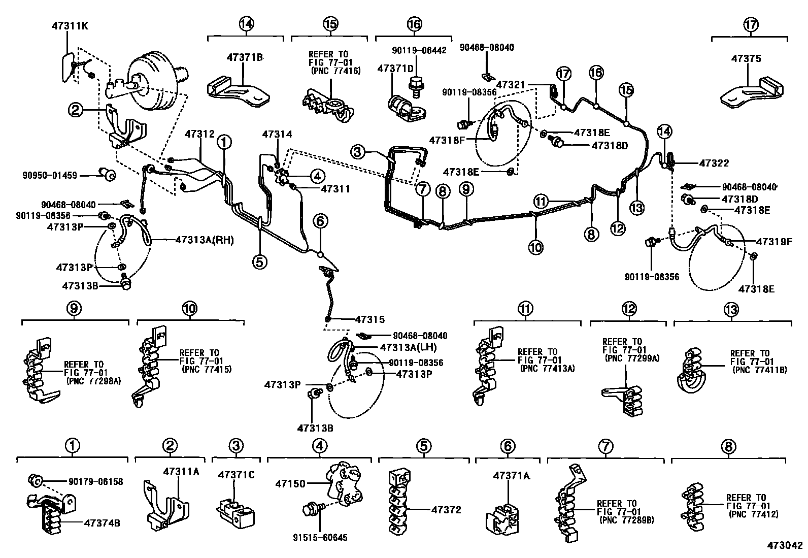 Toyota CAMRY 制动配管和卡箍 EPC diagram — 473042