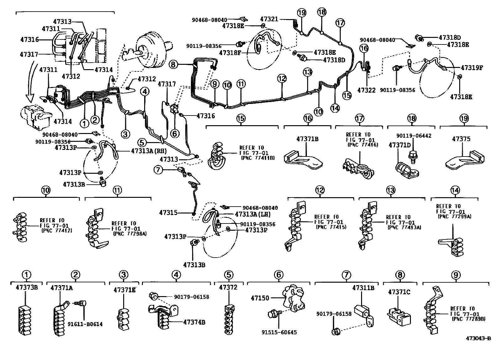 Toyota CAMRY 制动配管和卡箍 EPC diagram — 473043B